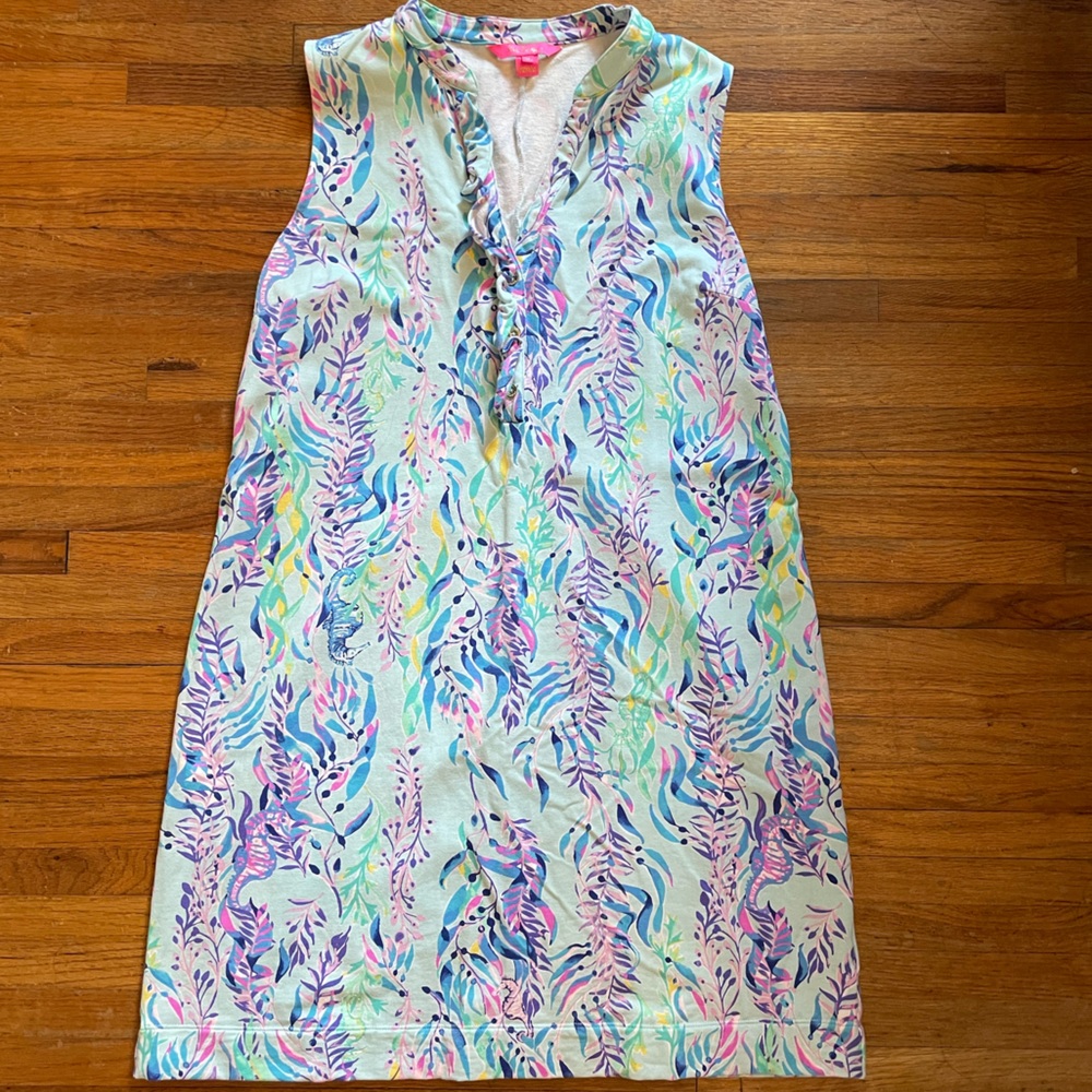 Lilly Pulitzer Pastel Seafoam & Multi-Color Leaf Print Sleeveless Dress